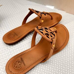 Tory Burch Almond Flour Color Leather Sandals with Intricate Cut-Outs